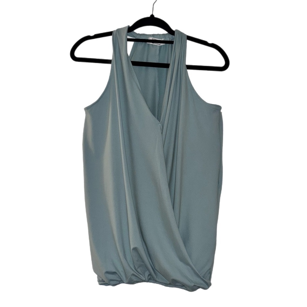 V-Neck Sleeveless Drape Wrap Elastic Hem Halter Dusty Green